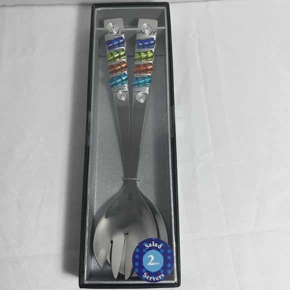wild eye Other - Wild Eye Designs 2 Piece Salad Server Set Colorful Wire Spiral Glass Beads NIB‎